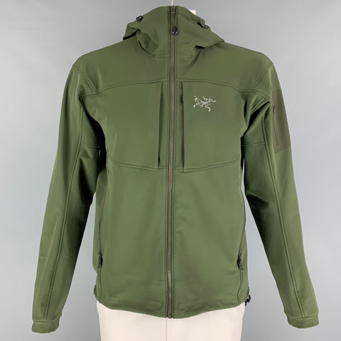 ARCTERYX Size L Olive Grey Nylon Blend Hoodie Jacket