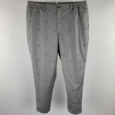 COMME des GARCONS HOMME DEUX Size L Charcoal Embroidery Wool Elastic Waistband Casual Pants