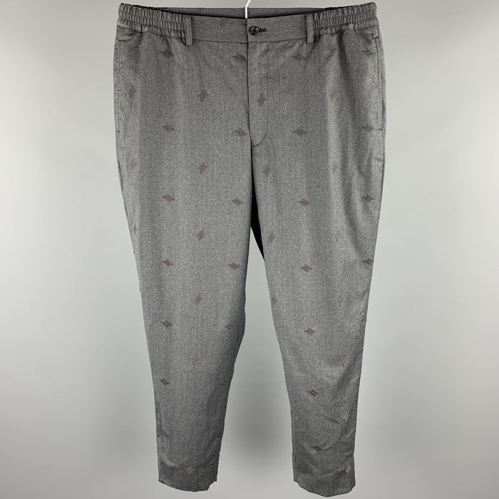 COMME des GARCONS HOMME DEUX Size L Charcoal Embroidery Wool Elastic Waistband Casual Pants