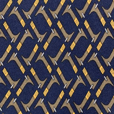 HERMES Print Navy & Brown Abstract Print Silk Tie 7147 FA