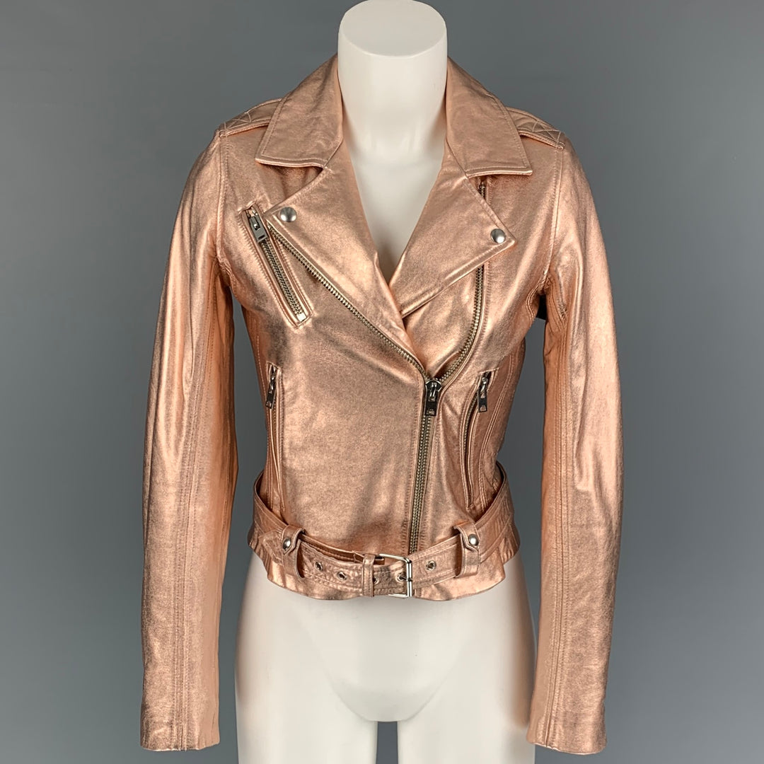 IRO Size XS Gold Leather Metallic Biker Jacket