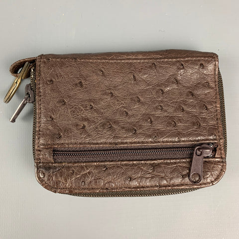 NOT LISTED Brown Ostrich Leather Key Chain Wallet