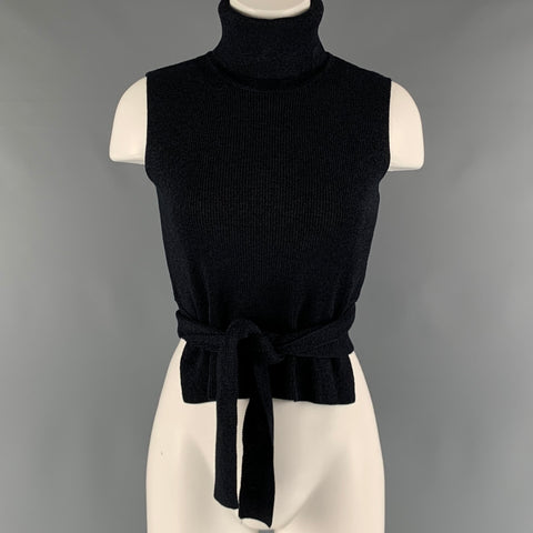 VINTAGE Taille XS Pull à col roulé en coton mélangé marine