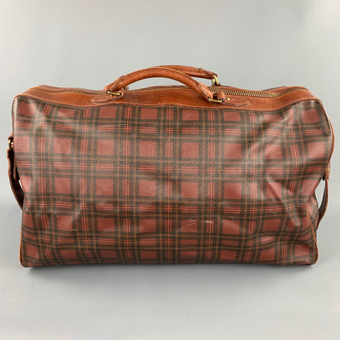 Vintage POLO by RALPH LAUREN Brown & Black Plaid Coated Canvas Travel Bag