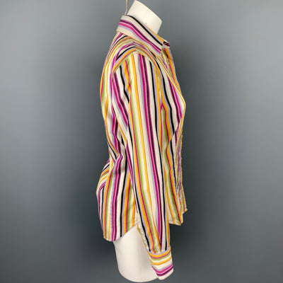 ETRO Size 8 Multi-Color Poplin Stripe Cotton Button Up Blouse