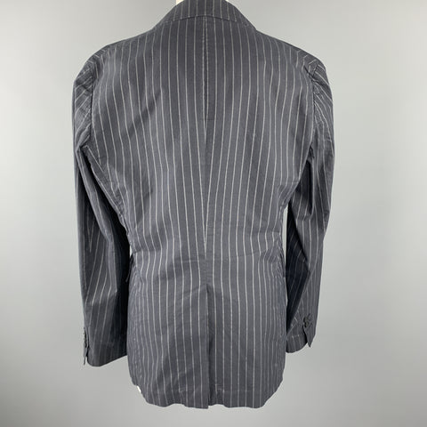 PEACHOO+KREJBERG Size L Navy Pinstriped Cotton Peak Lapel Blazer