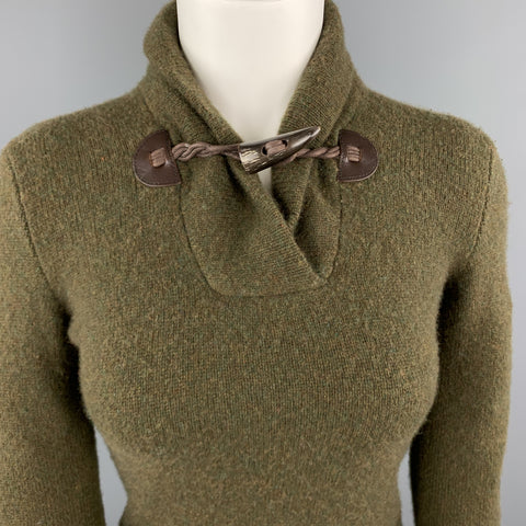 RALPH LAUREN Size S Olive Wool / Cashmere Knit Toggle Shawl Collar Dress