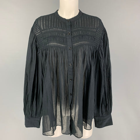 ISABEL MARANT Size 8 Black Cotton Pleated Oversized Blouse