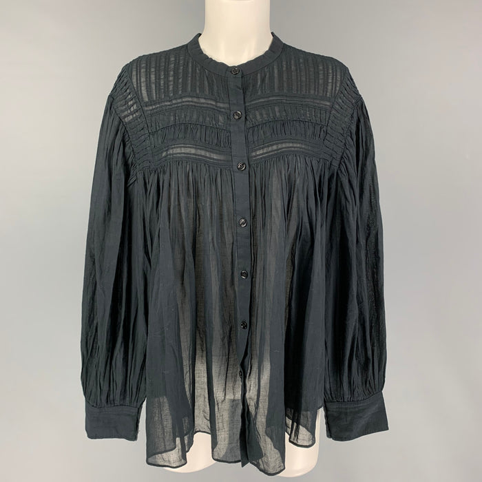 ISABEL MARANT Size 8 Black Cotton Pleated Oversized Blouse