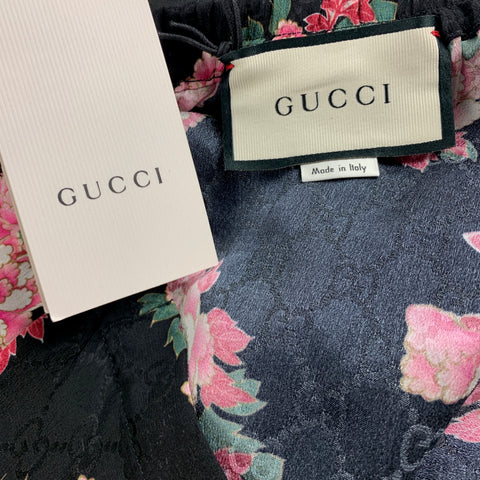GUCCI Size XS Black Pink Floral Silk Flat Front Shorts