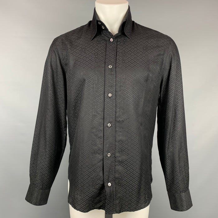 VERSUS by GIANNI VERSACE Size M Black Print Cotton / Silk Long Sleeve Shirt
