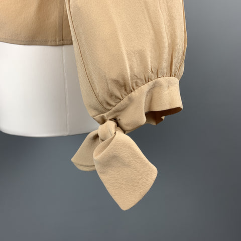 CHLOE Taille 8 Blouse en crêpe de soie beige à col en V et poignets à nœud