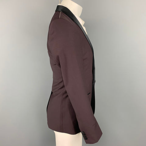 DOLCE & GABBANA Gold Size 36 Regular Eggplant Purple & Black Wool Blend Shawl Collar Suit