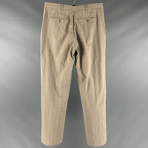 PAUL SMITH Size 30 Beige Brown Plaid Cotton Flat Front Dress Pants