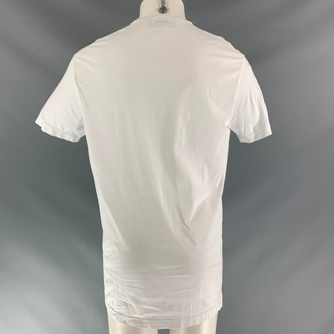 DSQUARED2 Size L White Black Cotton Short Sleeve T-shirt