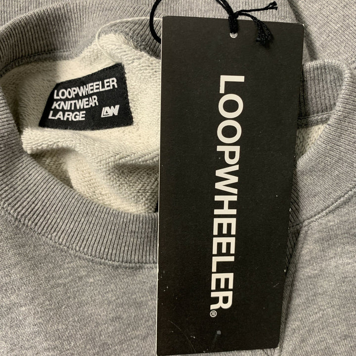 LOOPWHEELER Size L Grey Solid Cotton Crew-Neck Sweatshirt