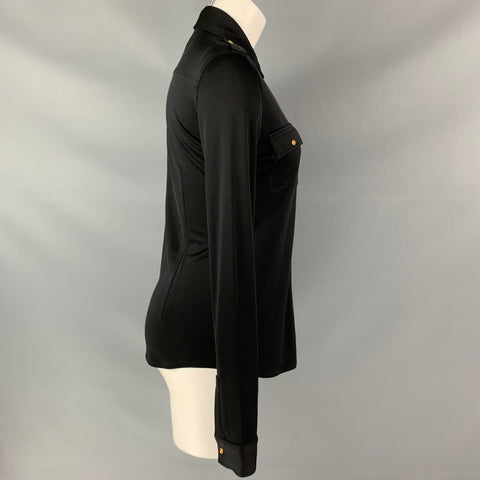 TORY BURCH Size S Black Silk Solid Button Up Shirt Blouse