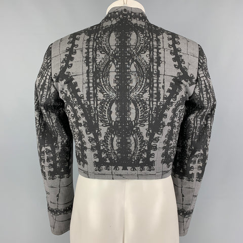 DOLCE & GABBANA Size 36 Grey Black Print Wool Cropped Jacket