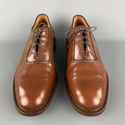 CHURCH'S Size US 11 / UK 10 B Tan Leather Contrast Stitch Leather Lace Up Shoes
