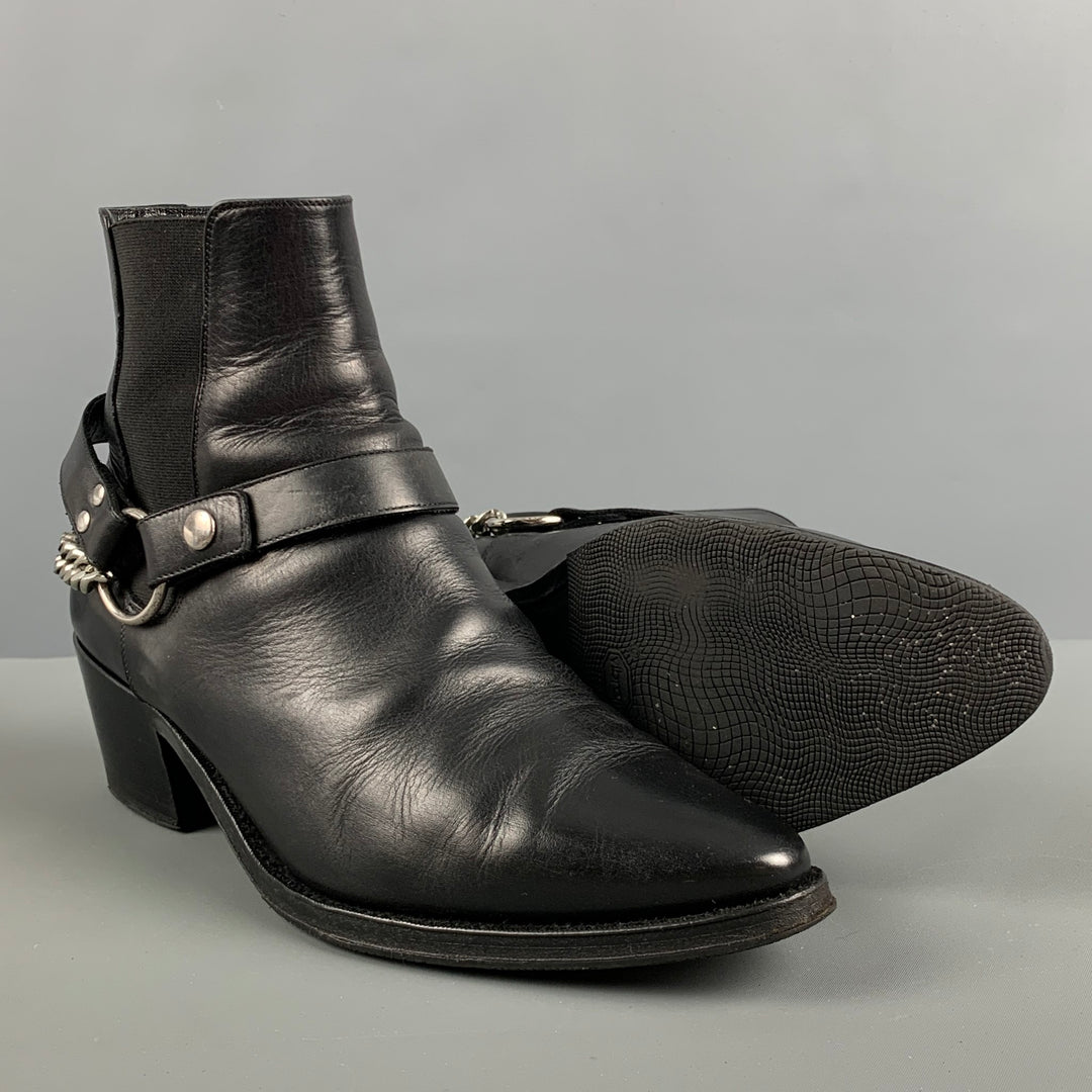 CELINE Size 8 Black Chain Leather Chelsea Boots