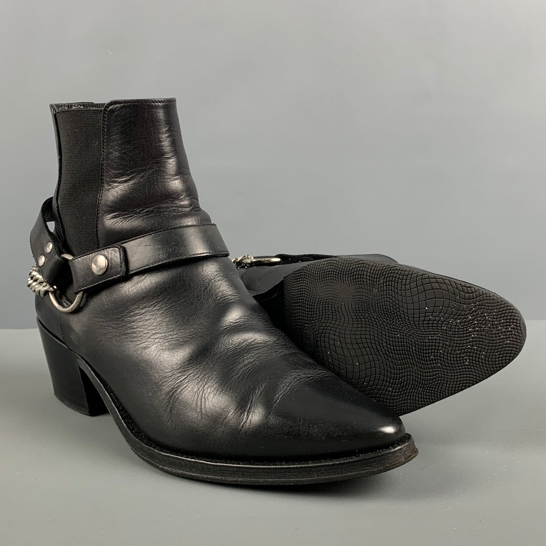 CELINE Botas Chelsea de cuero con cadena negra talla 8