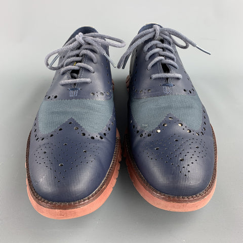 COLE HAAN Size 11 Navy Perforated Leather Wingtip Lace Up