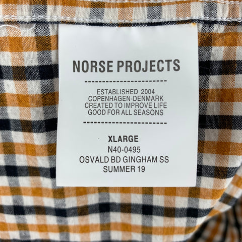 NORSE PROJECTS Size XL Yellow Black & White Checkered Short Sleeve Shirt