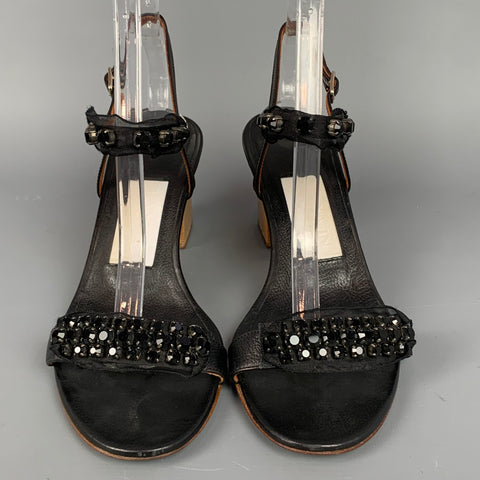 LANVIN Talla 9 Sandalias con cinta de seda y cuero negro