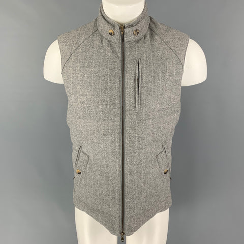 BRUNELLO CUCINELLI Size S Light Gray Stripe Wool Cashmere Zip Up Vest