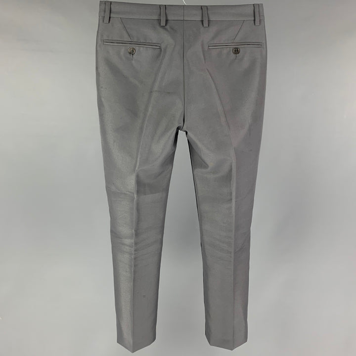 CALVIN KLEIN COLLECTION Size 28 Grey Navy Dyed Polyamide Zip Fly Dress Pants