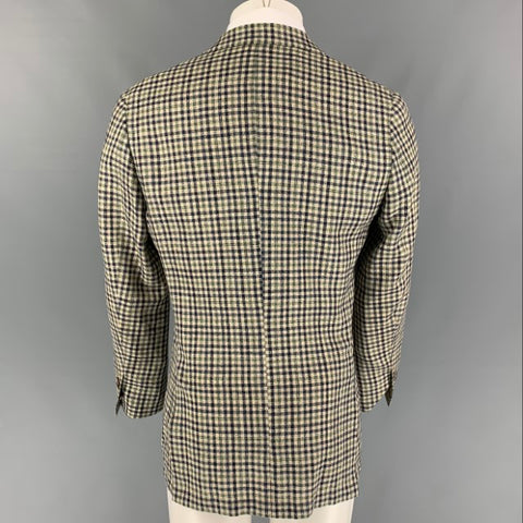 SUIT SUPPLY Size 38 Cream Navy Green Checkered Notch Lapel Sport Coat