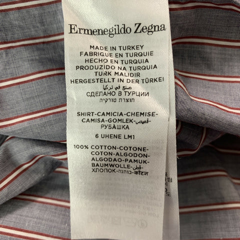 ERMENEGILDO ZEGNA Size M Grey &  Red Stripe Cotton Button Down Long Sleeve Shirt