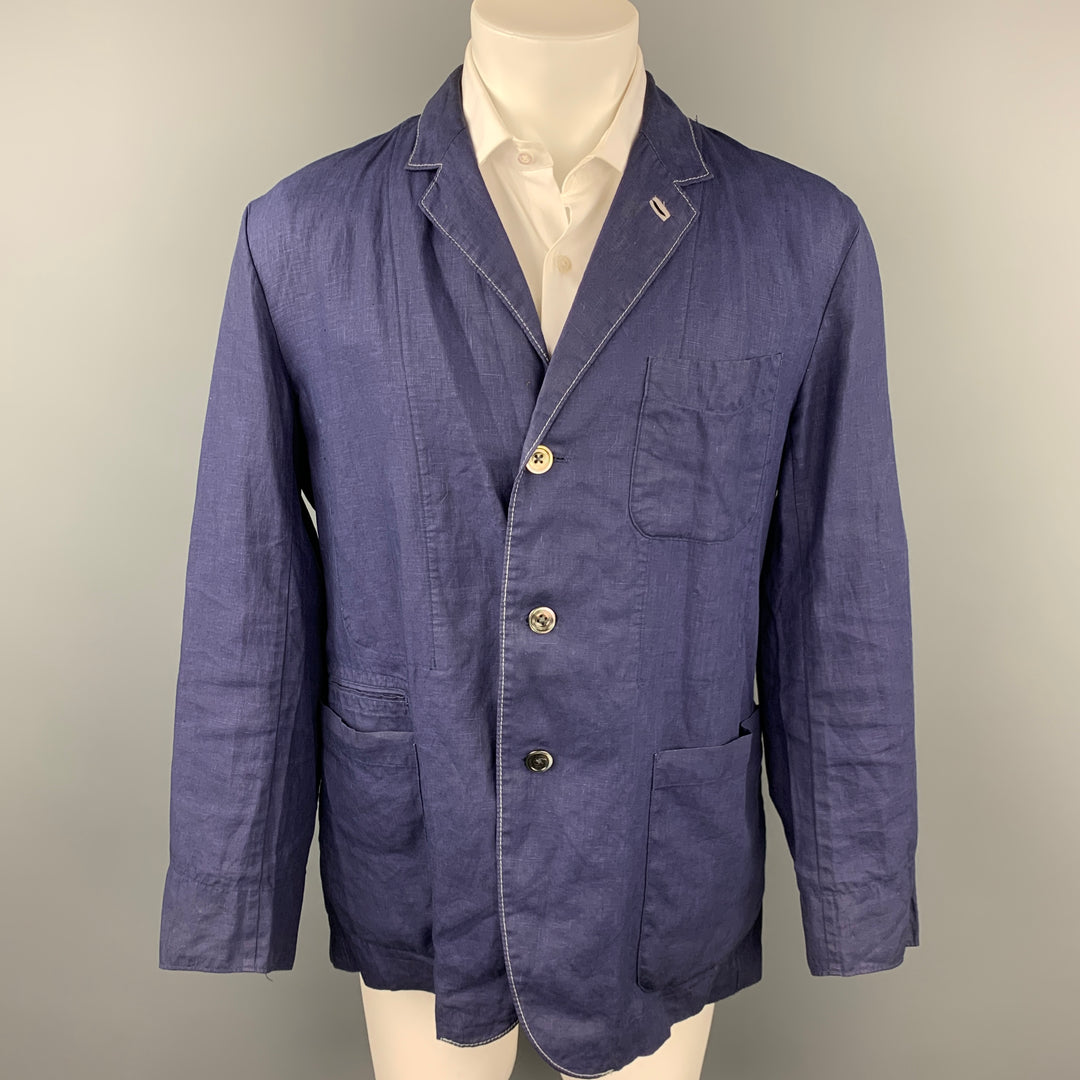 45rpm Taille 45 Manteau de sport à simple boutonnage en lin à point contrasté bleu
