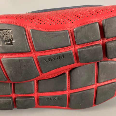 PRADA Size 10 Red Perforated Leather Square Toe Loafers