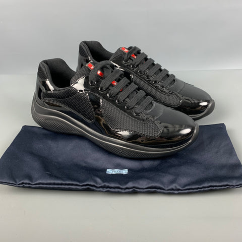 PRADA Size 8 Black Mixed Materials Mesh Low Top Sneakers