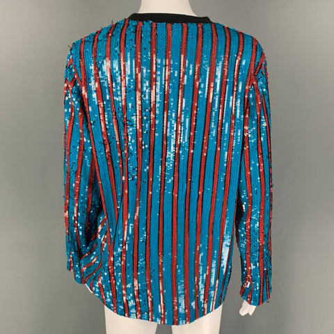 MSGM Size XS Blue Burgundy Polyester Sequined Crew-Neck Dress Top