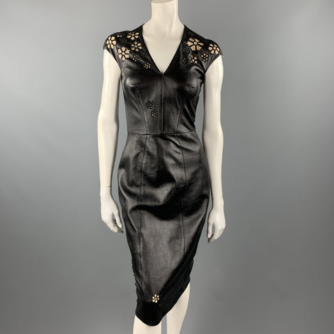 REEM ACRA Size 4 Black Leather Floral Cutout Cocktail Dress – Sui Generis Designer Consignment
