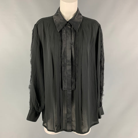 ESCADA Taille M Chemise à patte cachée avec bordure en dentelle noire