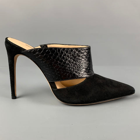 ALEXANDRE BIRMAN Size 8.5 Black Suede Embossed Patent Leather Cutout Boots