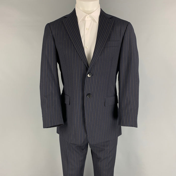 ERMENEGILDO ZEGNA Size 38 Navy & Brown Stripe Wool Notch Lapel Suit