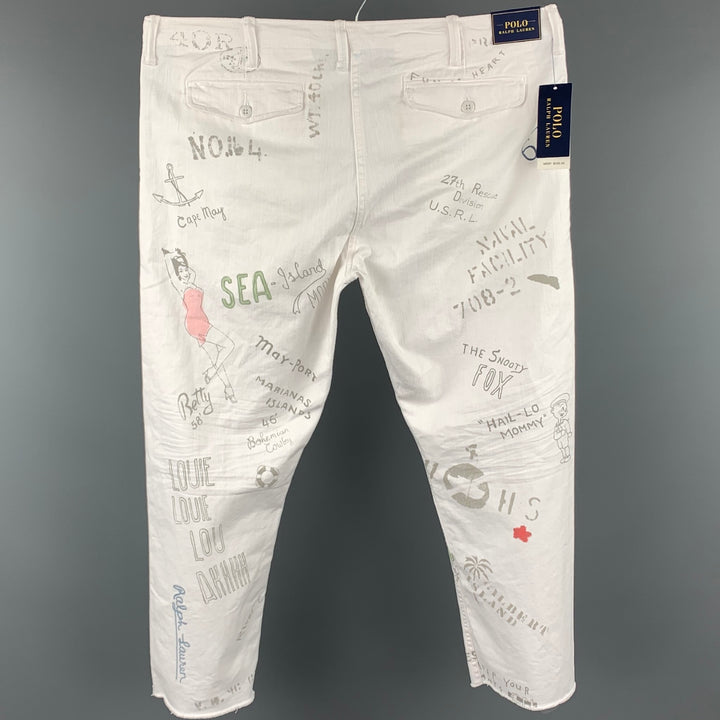 RALPH LAUREN GI CHINO Talla 36 Vaqueros con bragueta de botones de algodón con estampado blanco