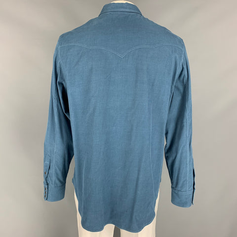BERLUTI Size XL Blue Corduroy Cotton Western Long Sleeve Shirt