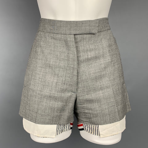 THOM BROWNE Taille 2 Short en laine gris et blanc