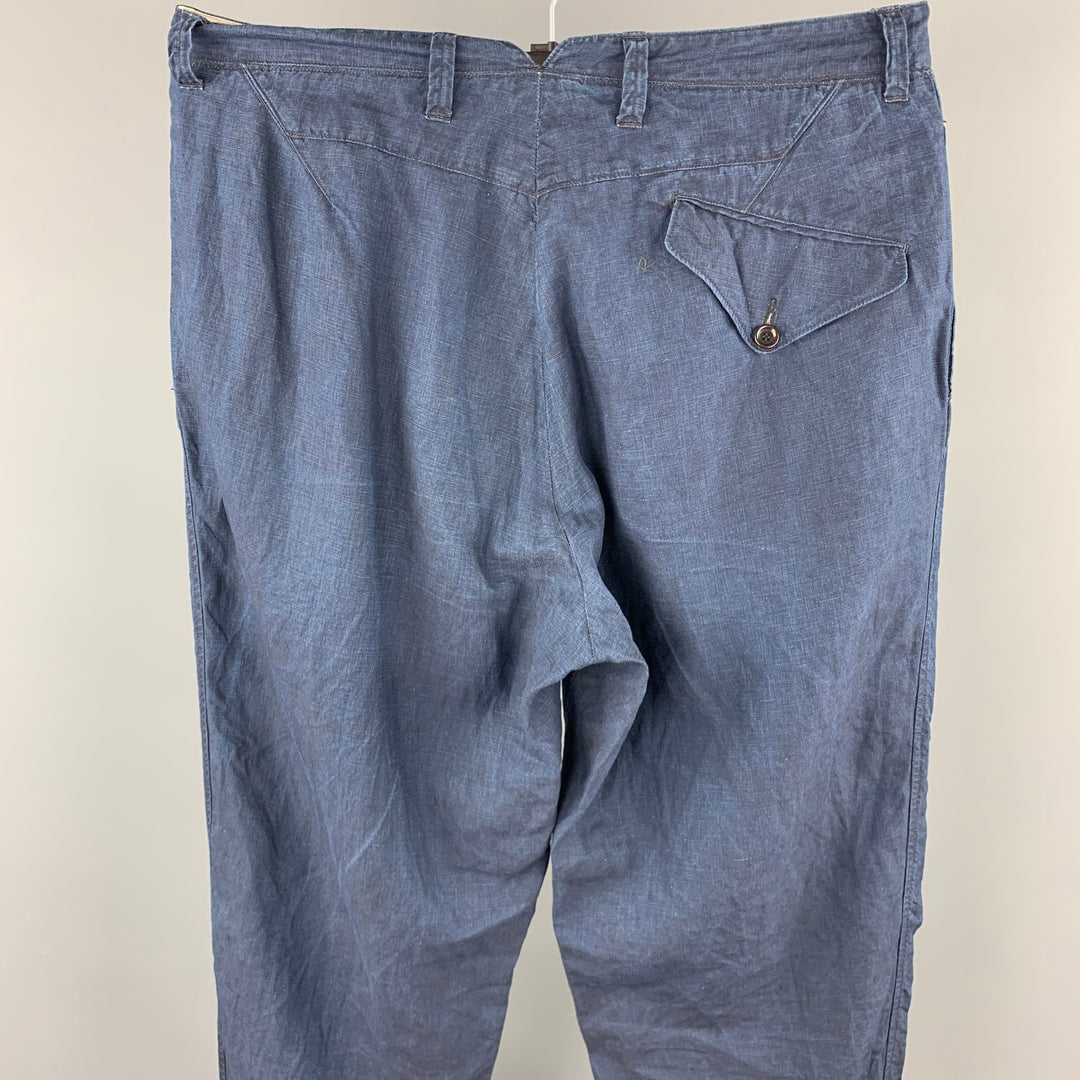 45rpm Size 34 Navy Linen Zip Fly Drop-Crotch Casual Pants