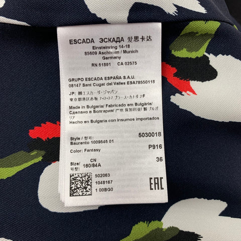 ESCADA Taille 6 Veste surdimensionnée en viscose à imprimé abstrait bleu marine et blanc