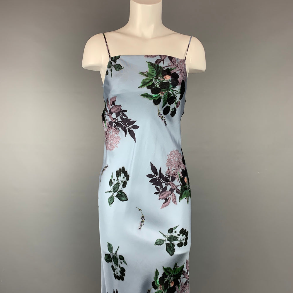 LAKE Size 4 Blue & Green Floral Satin Silk Long Dress – Sui Generis  Designer Consignment