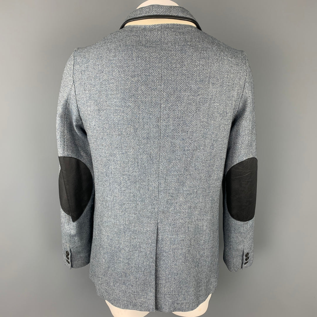 OBEDIENT SONS Size 44 Blue & Grey Herringbone Wool Blend Sport Coat