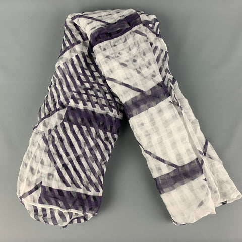 MAPOESIE White Purple Cotton Silk Plaid Scarf