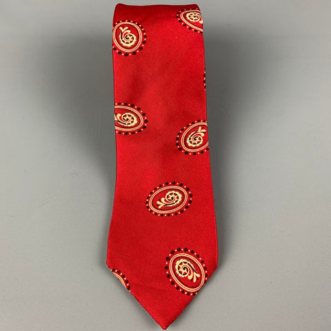 CHRISTIAN DIOR Red Yellow Oval Silk Tie