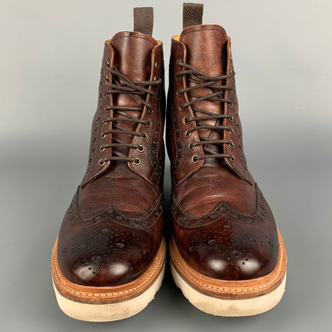 GRENSON Size 10.5 Brown Antique Perforated Leather Lace Up Boots